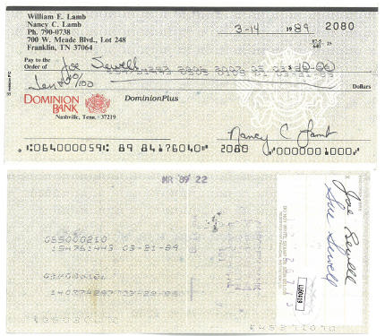 Joe Sewell Autographed/Endorsed Personal Check- JSA #LL60419 (Yankees/Indians/HOF)-Powers Sports Memorabilia