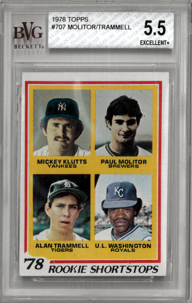 1978 Topps Rookie Shortstops Paul Molitor/Alan Trammell Card #707-BVG Graded 5.5 Excellent+ (7.5 Edges/Sub Grades/Brewers)-Powers Sports Memorabilia