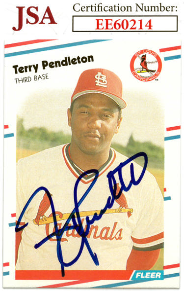 Terry Pendleton Autographed 1988 Fleer Baseball On Card Auto #46- JSA #EE60214 (St. Louis Cardinals)-Powers Sports Memorabilia