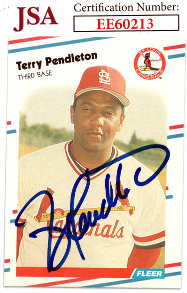 Terry Pendleton Autographed 1988 Fleer Baseball On Card Auto #46- JSA #EE60213 (St. Louis Cardinals)-Powers Sports Memorabilia