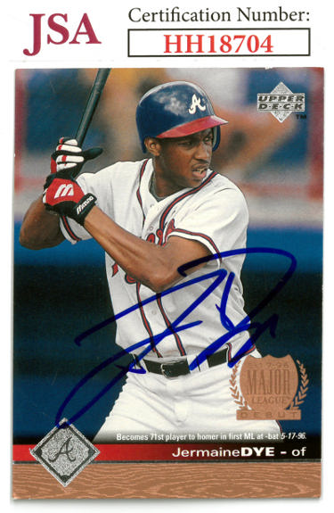 Jermaine Dye Autographed 1996 Upper Deck Rookie On Card Auto (RC) #12- JSA #HH18704 (Atlanta Braves)-Powers Sports Memorabilia