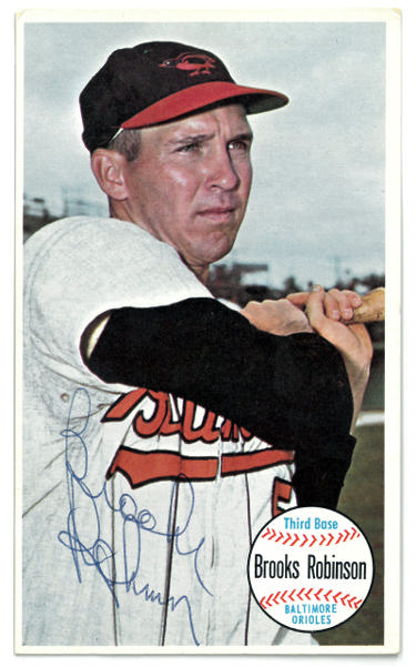 Brooks Robinson Autographed 1964 Topps Giants Baseball Card #50- COA (Baltimore Orioles/HOF)-Powers Sports Memorabilia