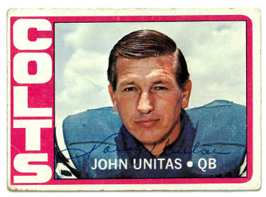Johnny Unitas Autographed 1972 Topps Football Card #165- COA (Baltimore Colts/HOF/Golden Arm)-Powers Sports Memorabilia