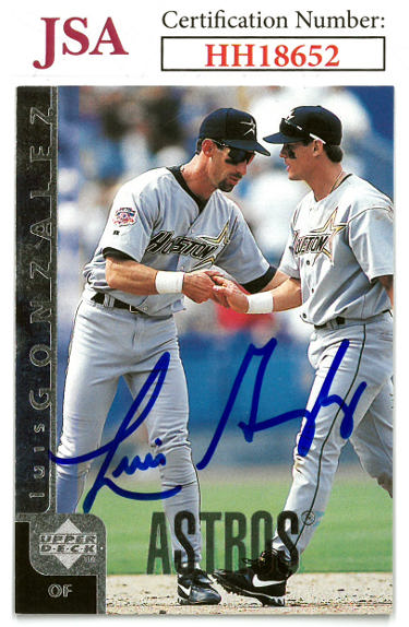 Luis Gonzalez Autographed 1998 Upper Deck Card #103- JSA #HH18652 (Houston Astros)-Powers Sports Memorabilia