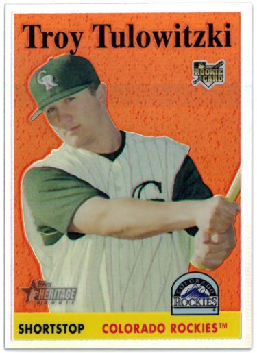 Troy Tulowitzki 2007 Topps Heritage Chrome Refractor Rookie Card (RC) #THC-30 (Colorado Rockies)-Powers Sports Memorabilia