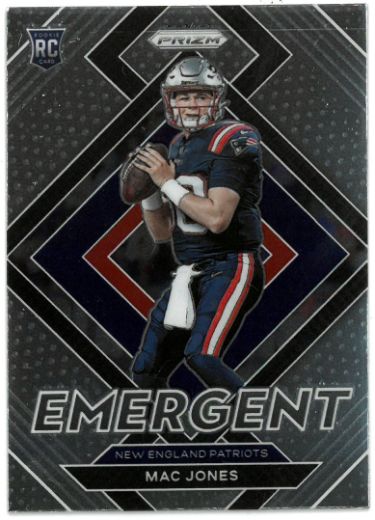Mac Jones 2021 Panini Silver Prizm Emergent Rookie Card (RC) #E-6 (New England Patriots)-Powers Sports Memorabilia