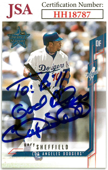 Gary Sheffield Autographed 2001 Leaf Rookies & Stars Baseball On Card Auto To Bill #43- JSA #HH18787 (Los Angeles Dodgers)-Powers Sports Memorabilia