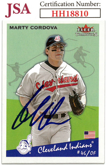 Marty Cordova Autographed 2002 Fleer Tradition Baseball On Card Auto #123- JSA #HH18810 (Cleveland Guardians)-Powers Sports Memorabilia