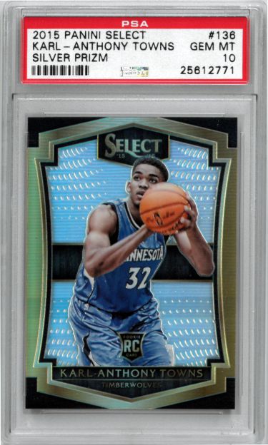 Karl-Anthony Towns 2015-16 Panini Select Premier Silver Prizm Rookie Card #138- PSA Graded 10 Gem Mint (Minnesota Timberwolves)-Powers Sports Memorabilia
