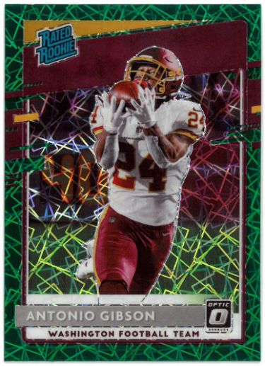 Antonio Gibson 2020 Panini Donruss Optic Green Prizm Laser Rated Rookie Card (RC) #185 (Washington Commanders)-Powers Sports Memorabilia