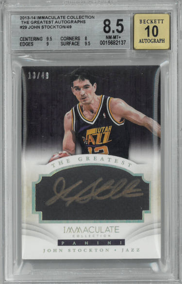 John Stockton Autographed 2013-14 Immaculate Collection The Greatest Autographs On Card Auto #29- /49- Beckett/BGS Graded 8.5 NM-MT+/-Powers Sports Memorabilia