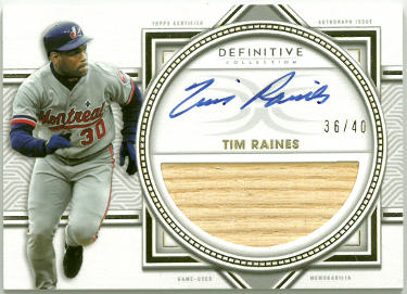 Tim Raines Autographed 2022 Topps Definitive Collection Relic/On Card Auto #DARC-TR- /40 (Montreal Expos)-Powers Sports Memorabilia