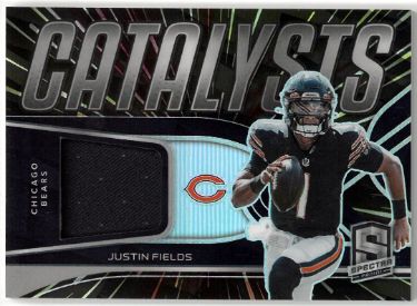 Justin Fields 2022 Panini Spectra Catalysts Jersey Relic Card #CAT-JFI- /75 (Chicago Bears)-Powers Sports Memorabilia