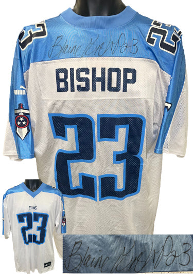 Blaine Bishop Autographed Tennessee Titans White NFL Puma Rep Jersey #23 (L) - Beckett Rev-Powers Sports Memorabilia