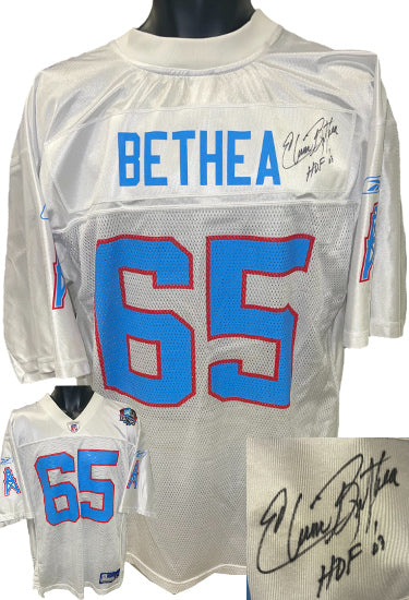 Elvin Bethea Autographed Houston Oilers Reebok NFL Equipment Rep Jersey, HOF Logo ?ÇÖ03 (Imperfect)?Çô Beckett Rev-Powers Sports Memorabilia