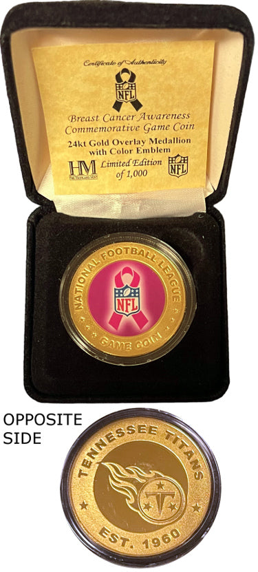 Tennessee Titans NFL Official Highland Mint Breast Cancer Awareness Commemorative 24KT Gold Overlay Medallion Game Coin-Powers Sports Memorabilia