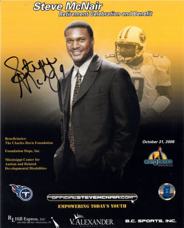 Steve McNair Autographed 2008 Retirement Celebration Benefit /Titans 8x10 Photo- Beckett Review-Powers Sports Memorabilia