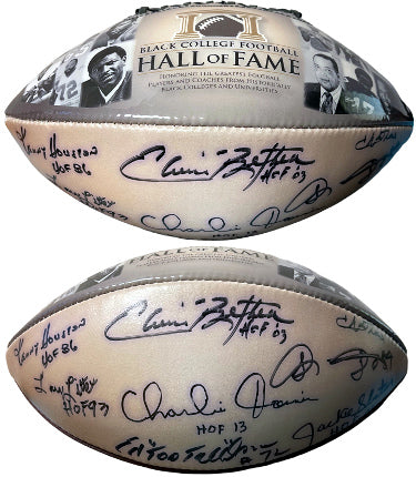 Black College Football HOF Logo Football- 8 sigs Charlie Joiner, Elvin Bethea, Kenny Houston, Ed "Too Tall" Jones- BAS-Powers Sports Memorabilia