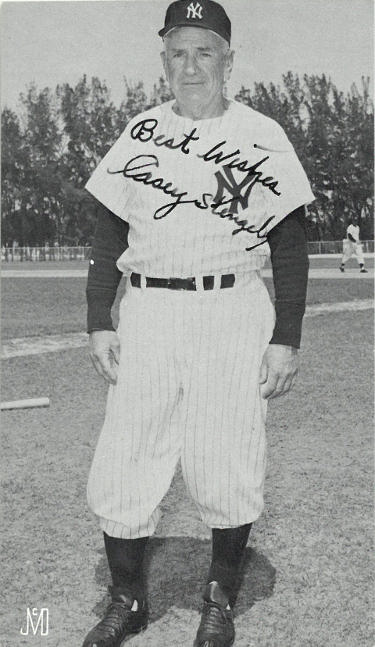 Casey Stengel Vintage J.D. McCarthy 3.25x5.5 BW New York Yankees Photograph Card Best Wishes -FACSIMILE SIGNATURE - Collectible-Powers Sports Memorabilia