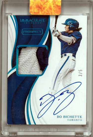 Bo Bichette Autographed 2019 Panini Immaculate Collection Prospect Rookie On Card Auto/Patch (RPA) #PPA-BB- /5 (Toronto Blue Jays)-Powers Sports Memorabilia