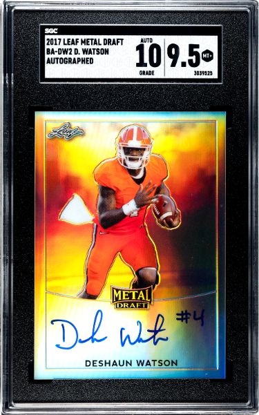 Deshaun Watson Autographed 2017 Leaf Metal Draft Rookie On Card Auto (RC) #BA-DW2- SGC Graded 9.5 MT+ and 10 Auto Grade (Clemson)-Powers Sports Memorabilia