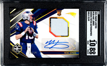 Mac Jones Autographed 2021 Panini Limited Patch Auto Rookie Card RPA (RC) #106- /49- SGC Graded 8 NM-MT/10 Auto (Patriots)-Powers Sports Memorabilia