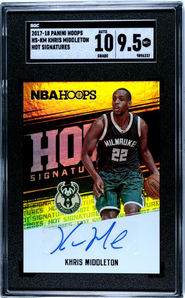 Khris Middleton Autographed 2017-18 Panini Hoops Hot Signatures Rookie Auto Card (RC) #HS-KM- SGC Graded 9.5 Mint+/10 Auto (Bucks)-Powers Sports Memorabilia