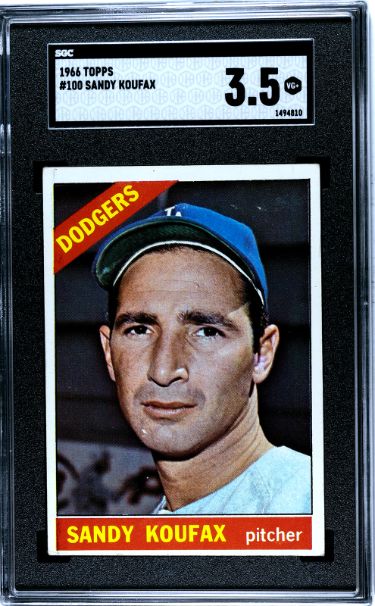 Sandy Koufax 1966 Topps Card #100- SGC Graded 3.5 VG+ (Los Angeles Dodgers)-Powers Sports Memorabilia