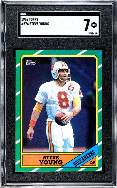 Steve Young 1986 Topps Rookie Card (RC) #374 - SGC Graded 7 NM (Tampa Bay Buccaneers)-Powers Sports Memorabilia