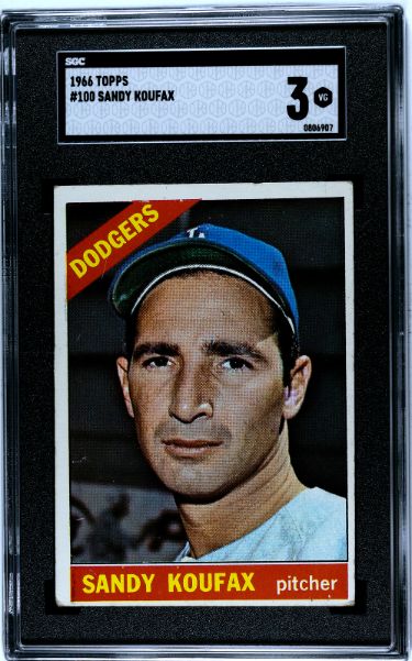 Sandy Koufax 1966 Topps Card #100- SGC Graded 3 VG (Los Angeles Dodgers)-Powers Sports Memorabilia