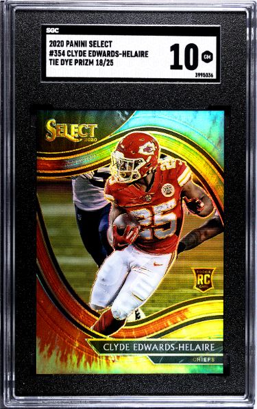 Clyde Edwards-Helaire 2020 Panini Select Tie Dye Prizm Rookie Card (RC) #354- /25- SGC Graded 10 Gem Mint (Kansas City Chiefs)-Powers Sports Memorabilia
