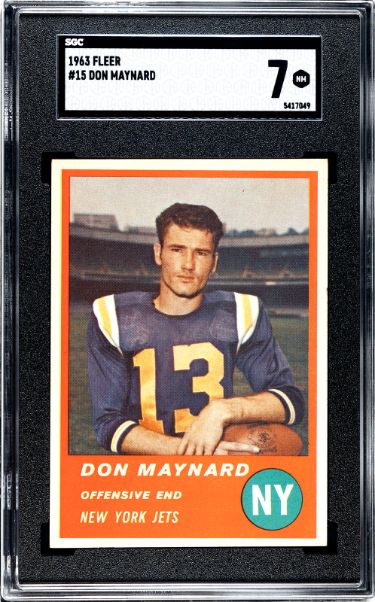 Don Maynard 1963 Fleer Football Card #13- SGC Graded 7 NM (Centered/New York Jets/HOF)-Powers Sports Memorabilia