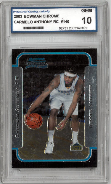 Carmelo Anthony 2003-04 Bowman Chrome Rookie Card (RC) #140- Professional Grading Authority Graded 10 Gem Mint (Denver Nuggets)-Powers Sports Memorabilia