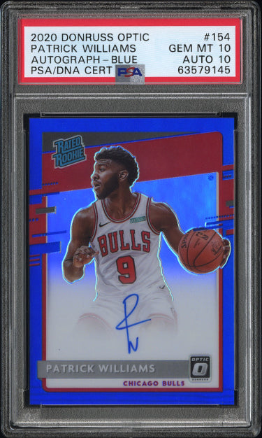Patrick Williams Autographed 2020-21 Donruss Optic Blue Rookie On Card Auto (RC) #154- /49- PSA Graded 10 Gem Mint/10 Auto-Powers Sports Memorabilia
