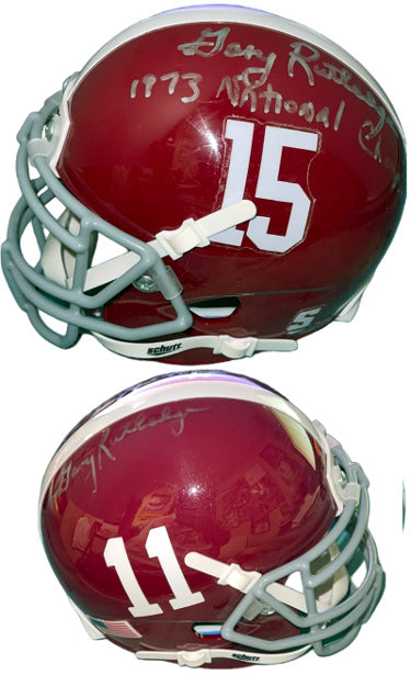 Gary Rutledge Autographed Alabama Crimson Tide Riddell NCAA #11 Mini Helmet w/ 1973 Natl Champs- COA (Autographed Both Sides)-Powers Sports Memorabilia
