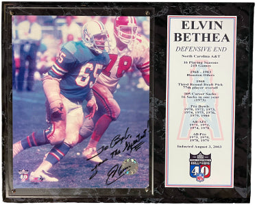 Elvin Bethea Autographed Houston Oilers 8x10 Photo Hall of Fame Plaque- To Bob You're the Greatest!- COA (Acrylic Autographed)-Powers Sports Memorabilia