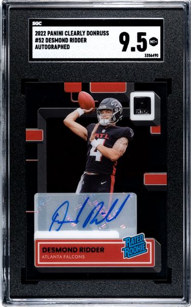 Desmond Ridder Autographed 2022 Panini Clearly Donruss Rookie Auto Card #52- SGC Graded 9.5 MT+ (Atlanta Falcons)-Powers Sports Memorabilia