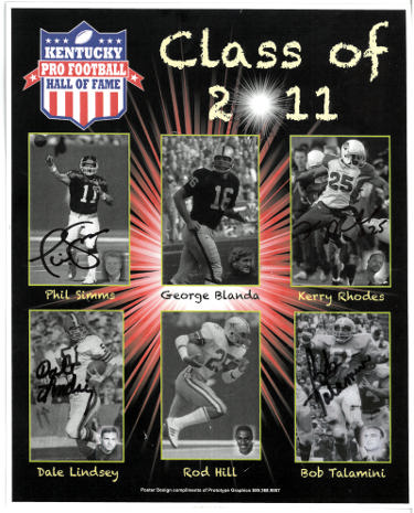 Kentucky Pro Football Hall Of Fame Class Of 2011 8.5x10.5 Photograph -4 Sigs – COA (Phil Simms/Kerry Rhodes/Lindsey/Talamini) - Autographed-Powers Sports Memorabilia