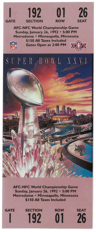 Super Bowl XXVI Replica Ticket- Washington Commanders/Buffalo Bills (Minneapolis, MN) Topload-Powers Sports Memorabilia
