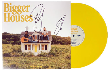 Dan + Shay Duo Autographed ?Çô 2023 Bigger Houses Album Cover/LP/Yellow Translucent Vinyl Record- COA-Powers Sports Memorabilia