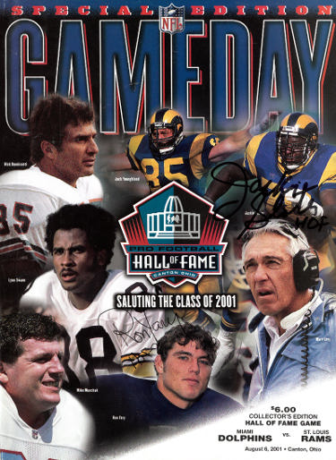 Jackie Slater/Ron Yary Dual Autographed 2001 Pro Football HOF Gameday Magazine/Program 08-06-01 Canton Ohio-COA (LA Rams/Vikings/HOF)-Powers Sports Memorabilia