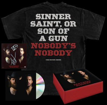 Brothers Osborne Autographed 2023 Self Titled 4x4 Art Card/Album Cover Booklet/CD/T-Shirt (Size S) Box Set- 2 sig- COA-Powers Sports Memorabilia