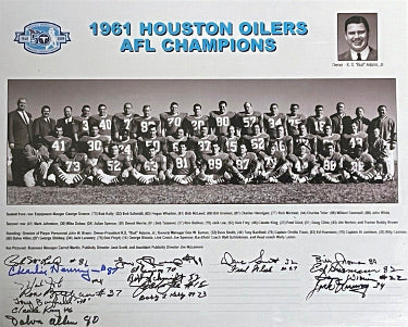 1961 Houston Oilers AFL Champions 50th Anniversary 16x20 Team Autographed Photo -18 Sigs COA - McLeod/Groman/Bothan/Laraway/Reed-Powers Sports Memorabilia