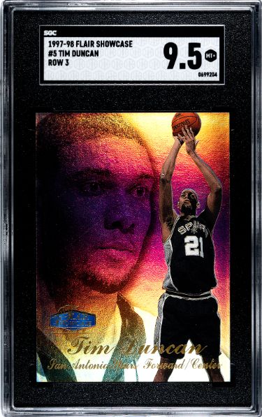 Tim Duncan 1997-98 Flair Showcase Row 3 Rookie Card #5- SGC Graded 9.5 MT+ (San Antonio Spurs)-Powers Sports Memorabilia