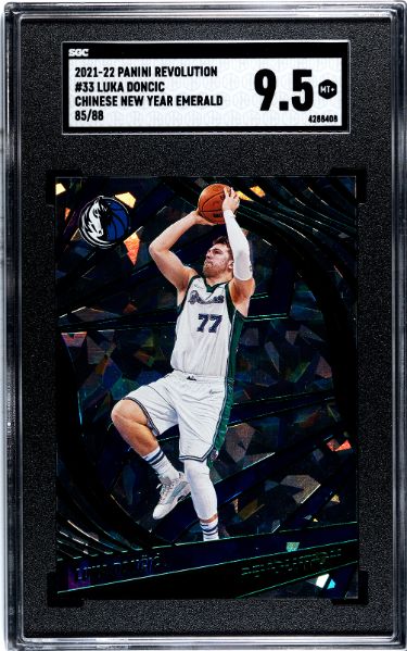Luka Doncic 2021-22 Panini Revolution Chinese New Year Emerald Card #33- /88- SGC Graded 9.5 Mint+ (Dallas Mavericks)-Powers Sports Memorabilia
