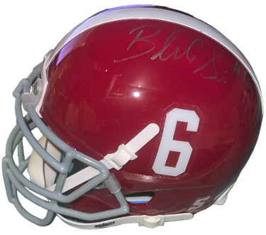 Blake Sims Autographed Alabama Crimson Tide Riddell NCAA #6 Mini Helmet- COA (2012-2013 BCS Natl Champs)-Powers Sports Memorabilia