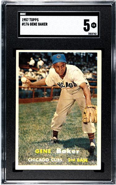Gene Baker 1957 Topps Baseball Card #176- SGC Graded 5 EX (Chicago Cubs)-Powers Sports Memorabilia