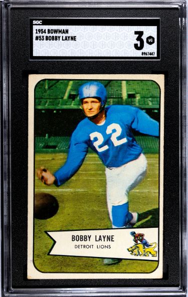 Bobby Layne 1954 Bowman Card #53- SGC Graded 3 VG (Detroit Tigers)-Powers Sports Memorabilia