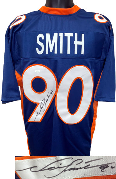 Neil Smith Autographed Denver Navy Custom Stitched Pro Style Football Jersey #90 XL- JSA Witnessed #WIT674113-Powers Sports Memorabilia