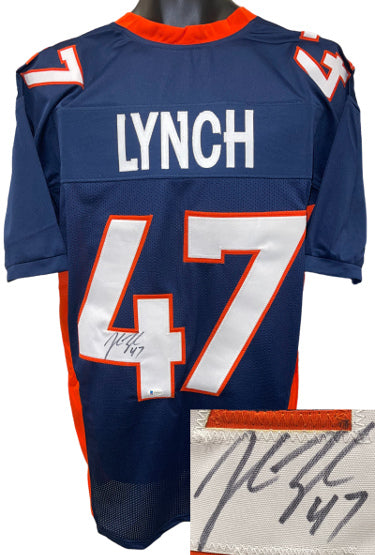 John Lynch Autographed Denver Navy Custom Stitched Pro Style Football Jersey #47 XL- Beckett Witnessed #WH03078-Powers Sports Memorabilia